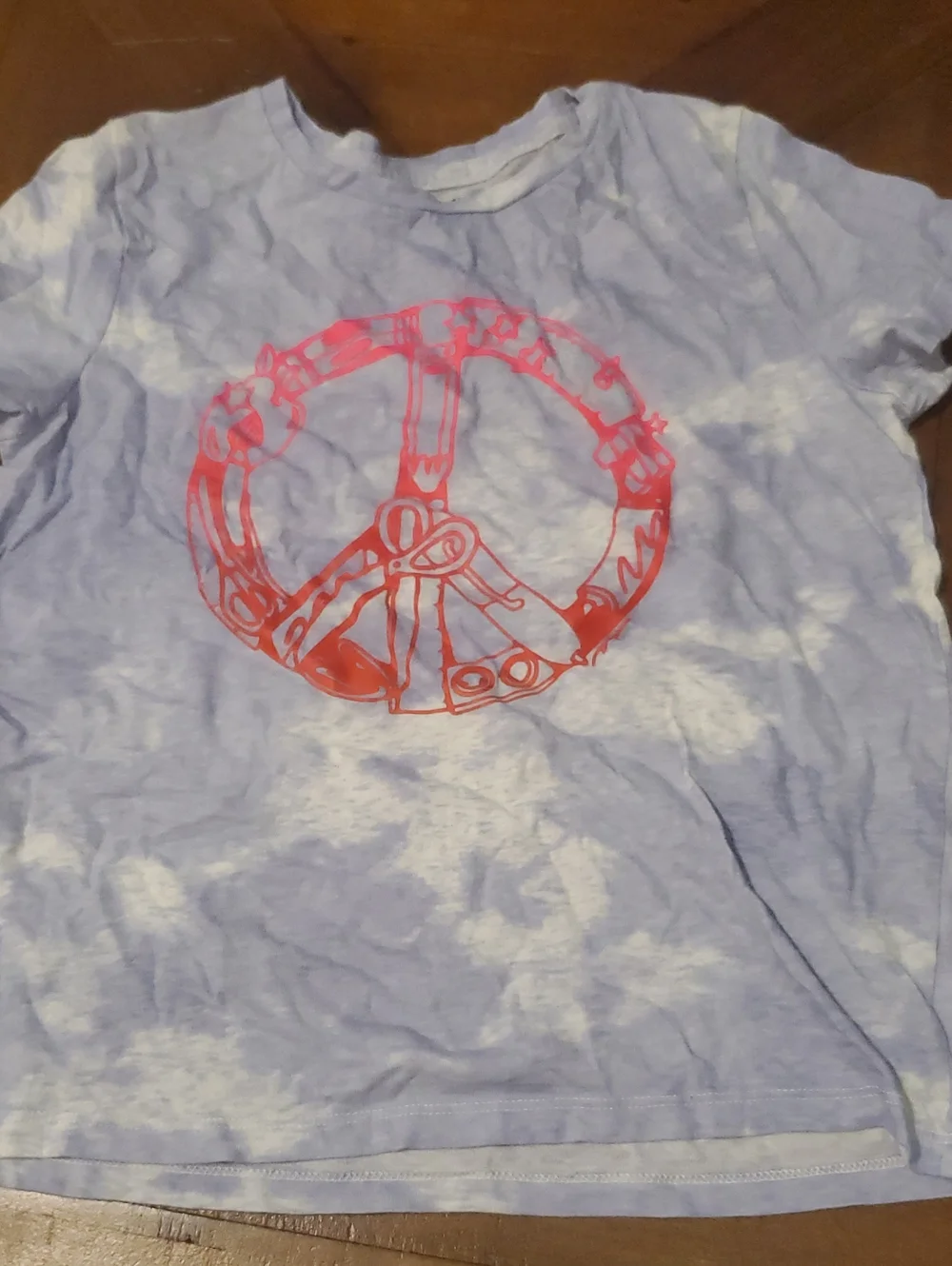 Old Navy Light Blue Tie-Dye Tee with Pink Peace Sign